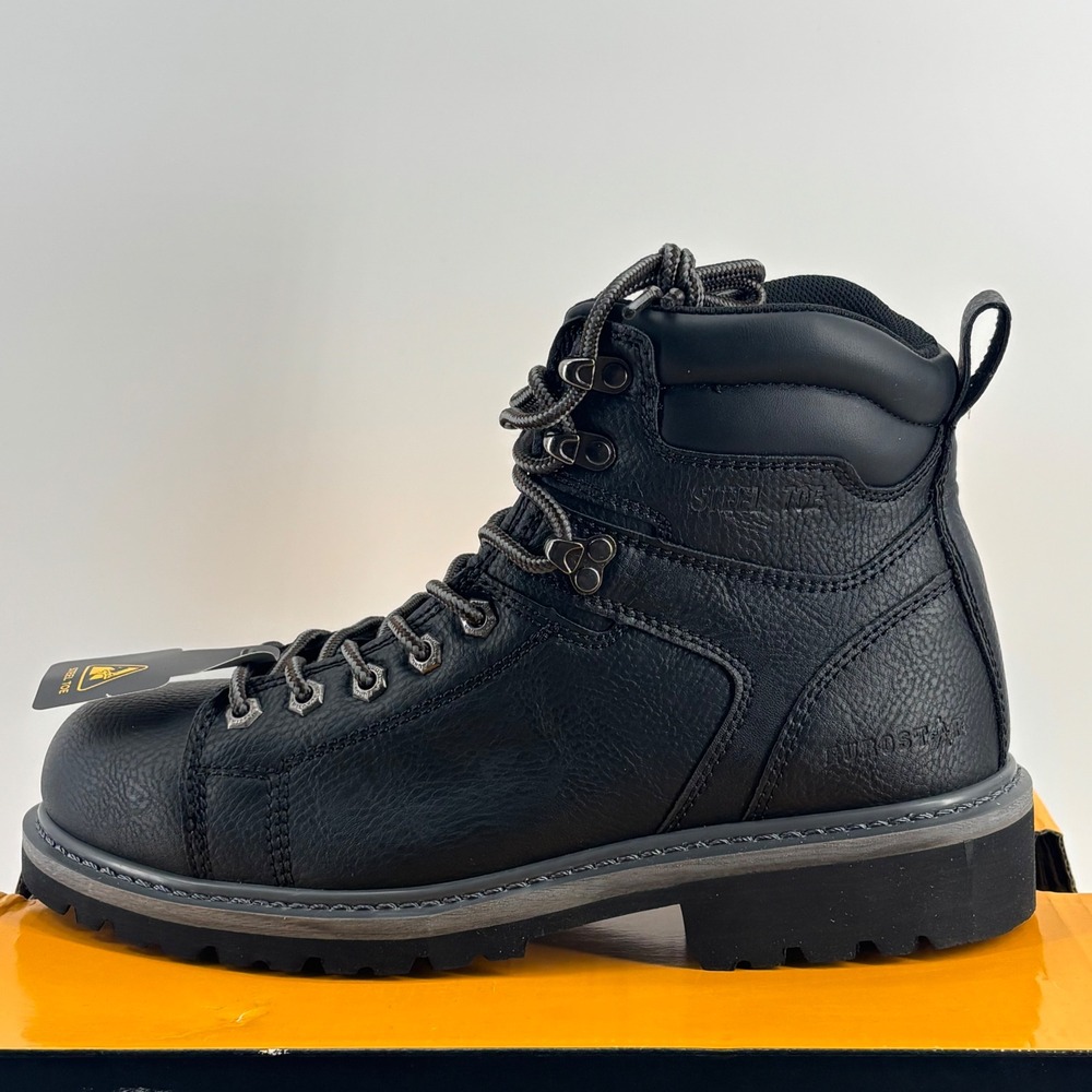 Eurostar Troy Work Boots Men 9 Black Steel Toe Wide Width EU2754 New Slip Resist